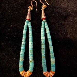 Turquoise and Orange Beaded Navajo earrings